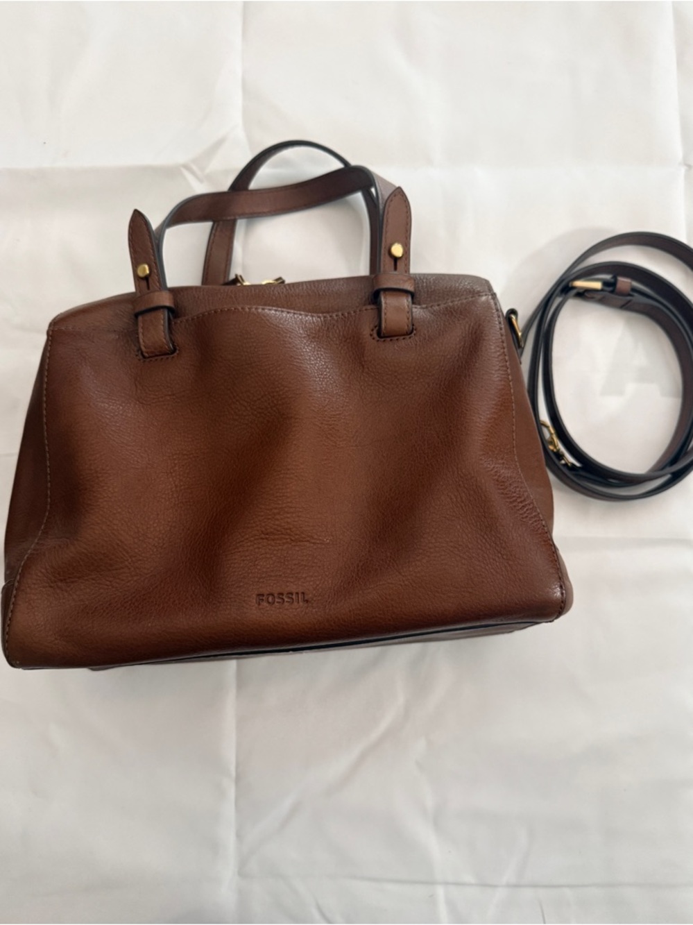 Fossil Brown Leather Satchel with Shoulder Strap